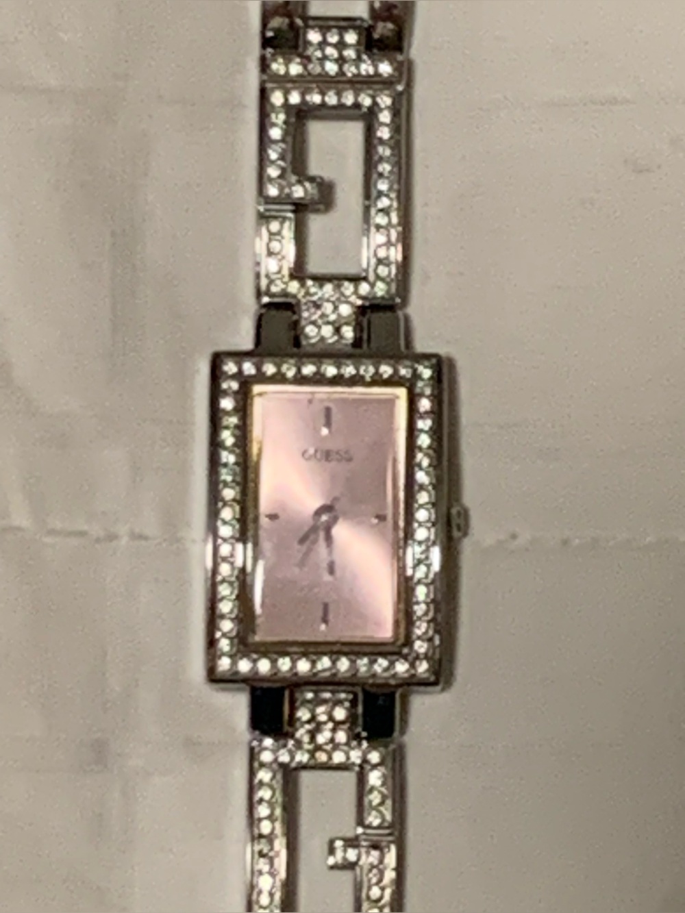 Guess Silver Crystal Bracelet Watch with Pink Dial